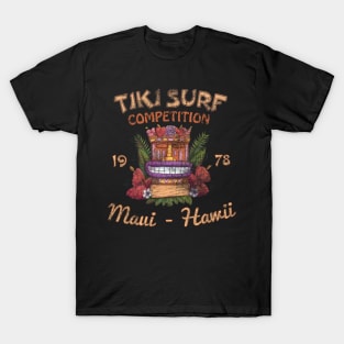 Maui Hawaii Tiki Surf Retro Competition Hawaiian Tiki Mask T-Shirt